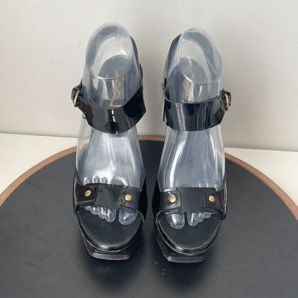 Yves Saint Laurent Heels Women 40 Black Patent Leather Platform Stiletto Italy‎ - Picture 12 of 16